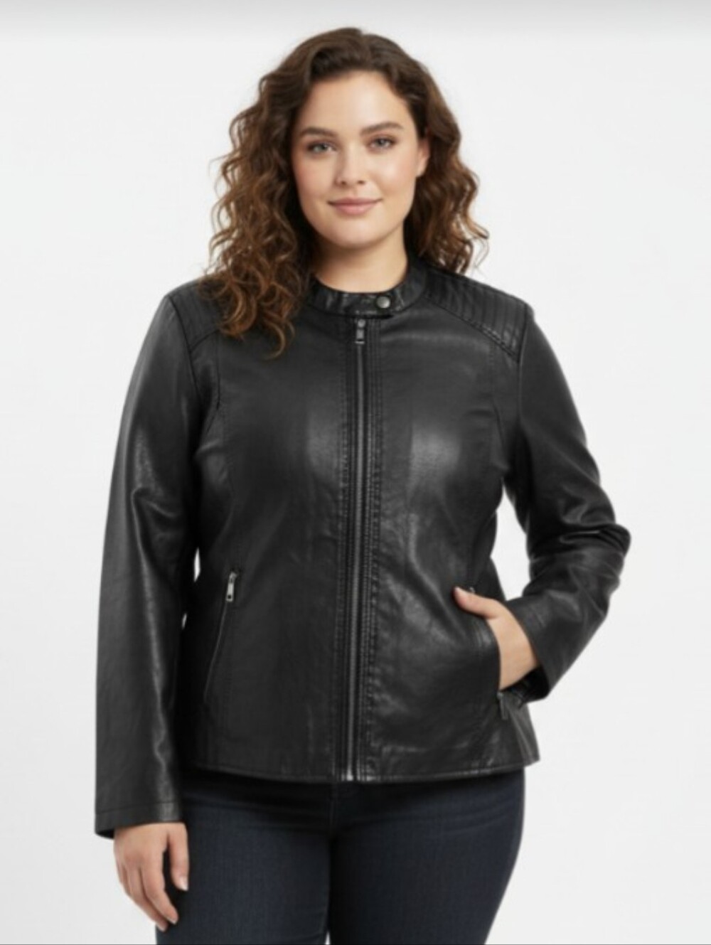 A.N.A.! LUXE BLACK MEGA DETAILED VEGAN LEATHER ZIPPER JACKET, COAT! SZ 2X